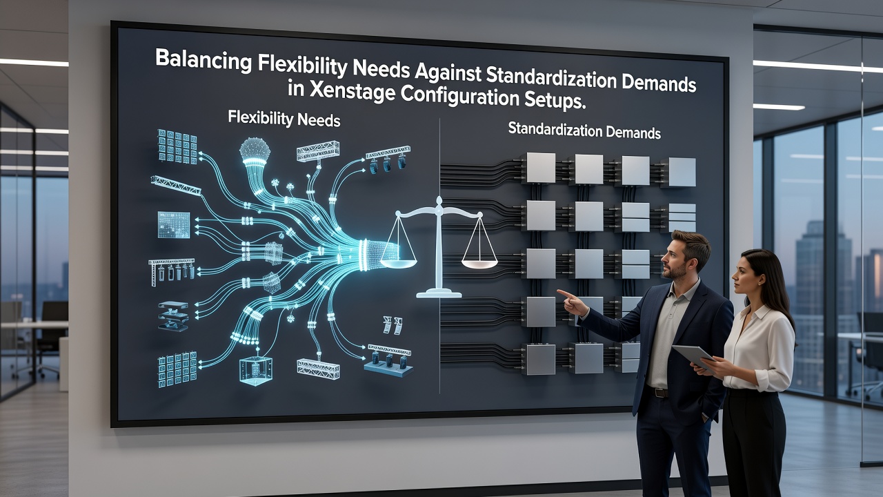 Team reviewing Xenstage setup reports that highlight both custom configurations and standardized controls