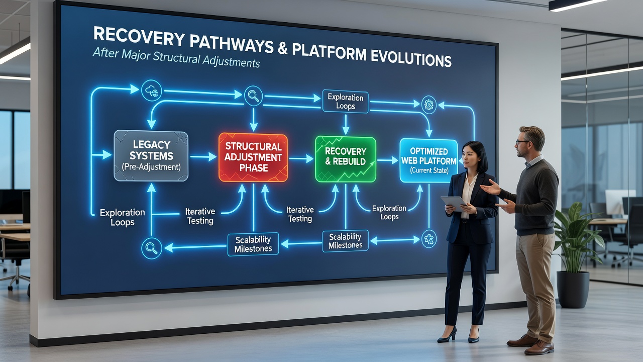 Chart depicting recovery timelines and performance metrics for web platforms post structural changes